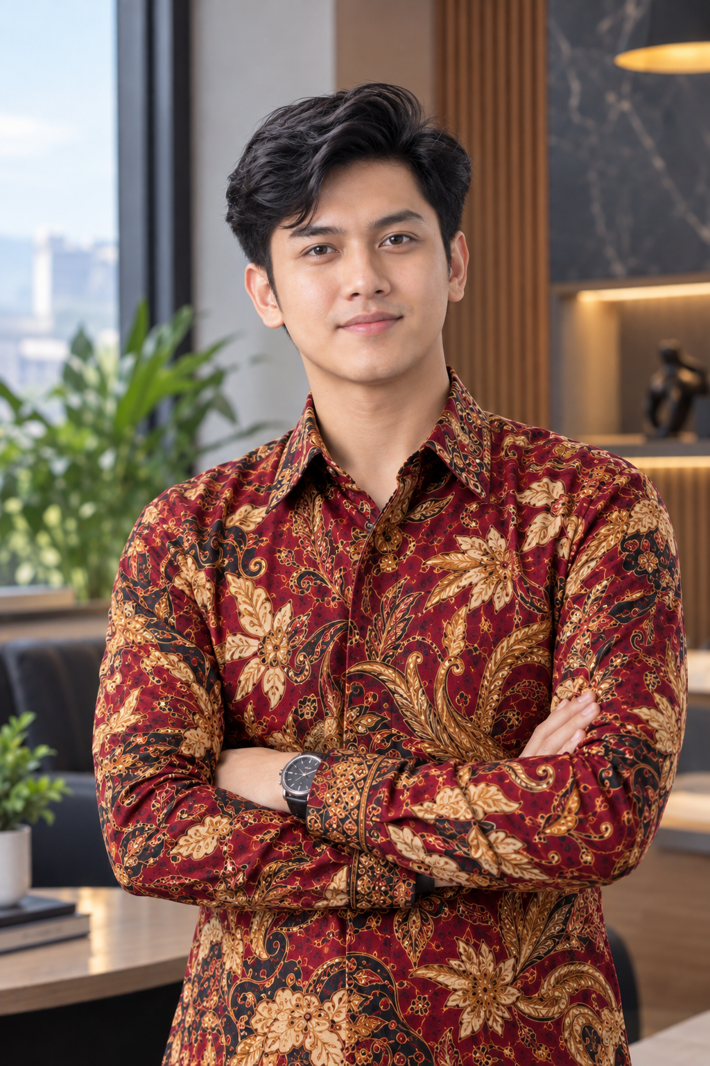 Konsultan Pendidikan LUMINA PUBLISHER Berpakaian Batik Merah Emas